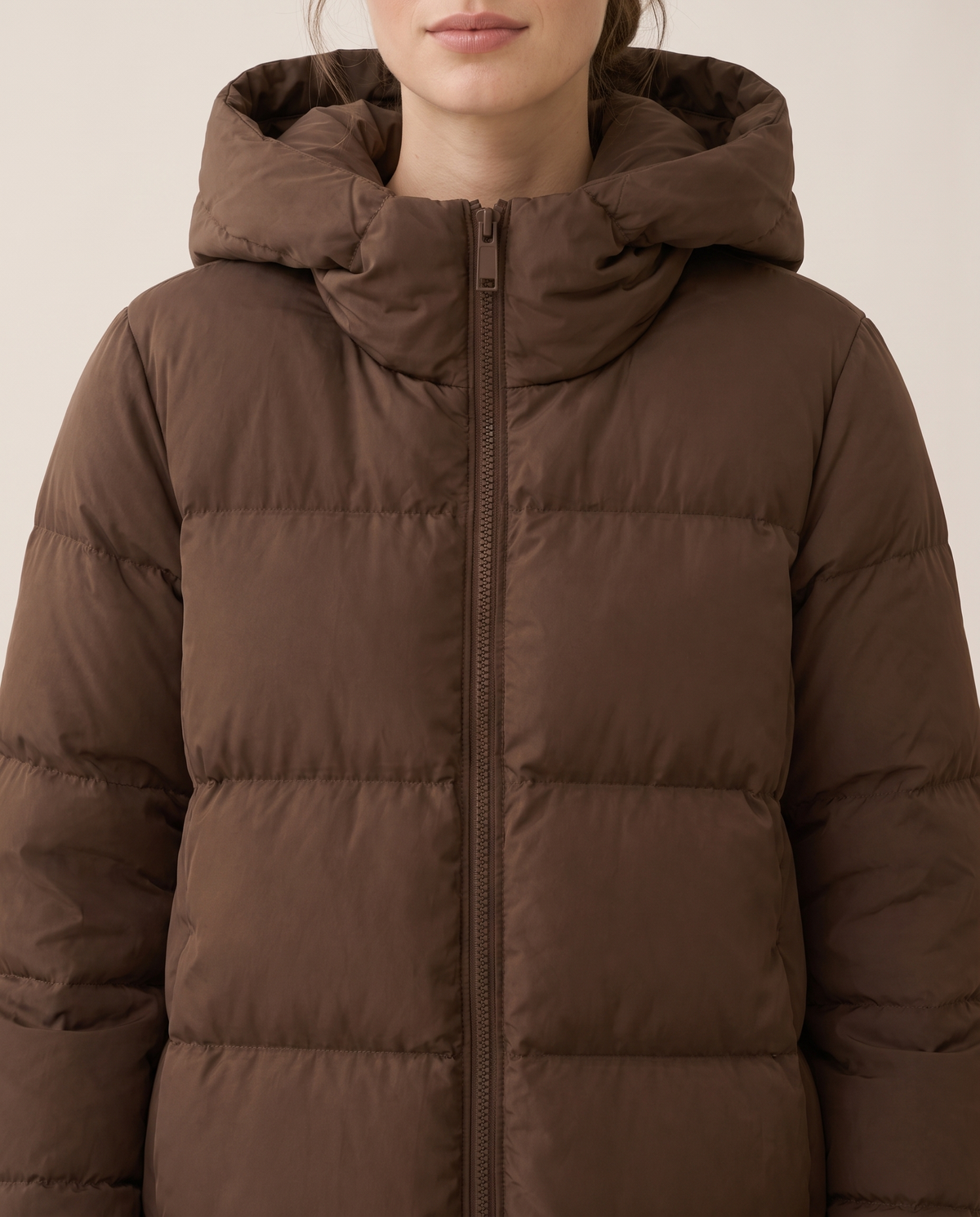 Extra-Long Hooded Puffer Parka — hood and quilting, worn