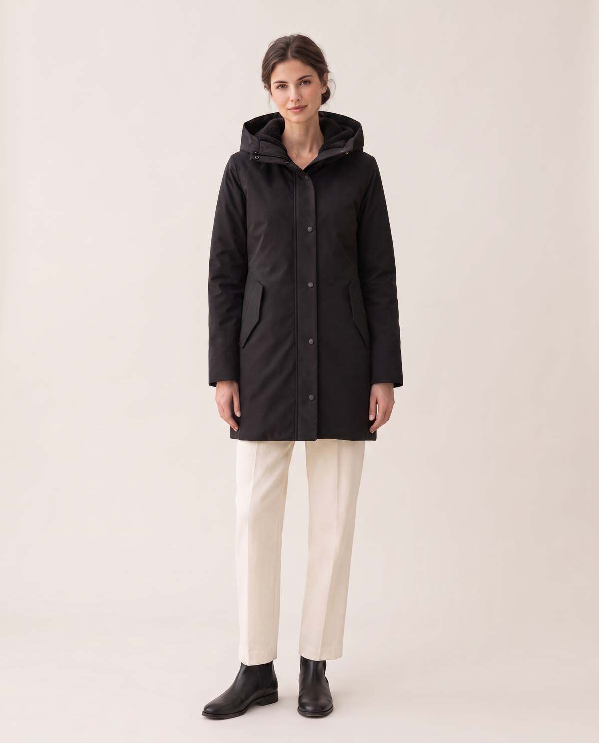 Women's Fleece-Lined Hooded Parka — studio front