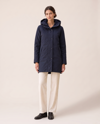 Women's Fleece-Lined Hooded Parka — navy, studio front