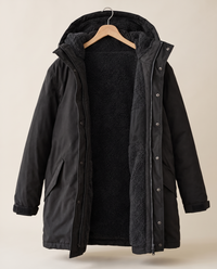 Women's Fleece-Lined Hooded Parka — on hanger, fleece lining