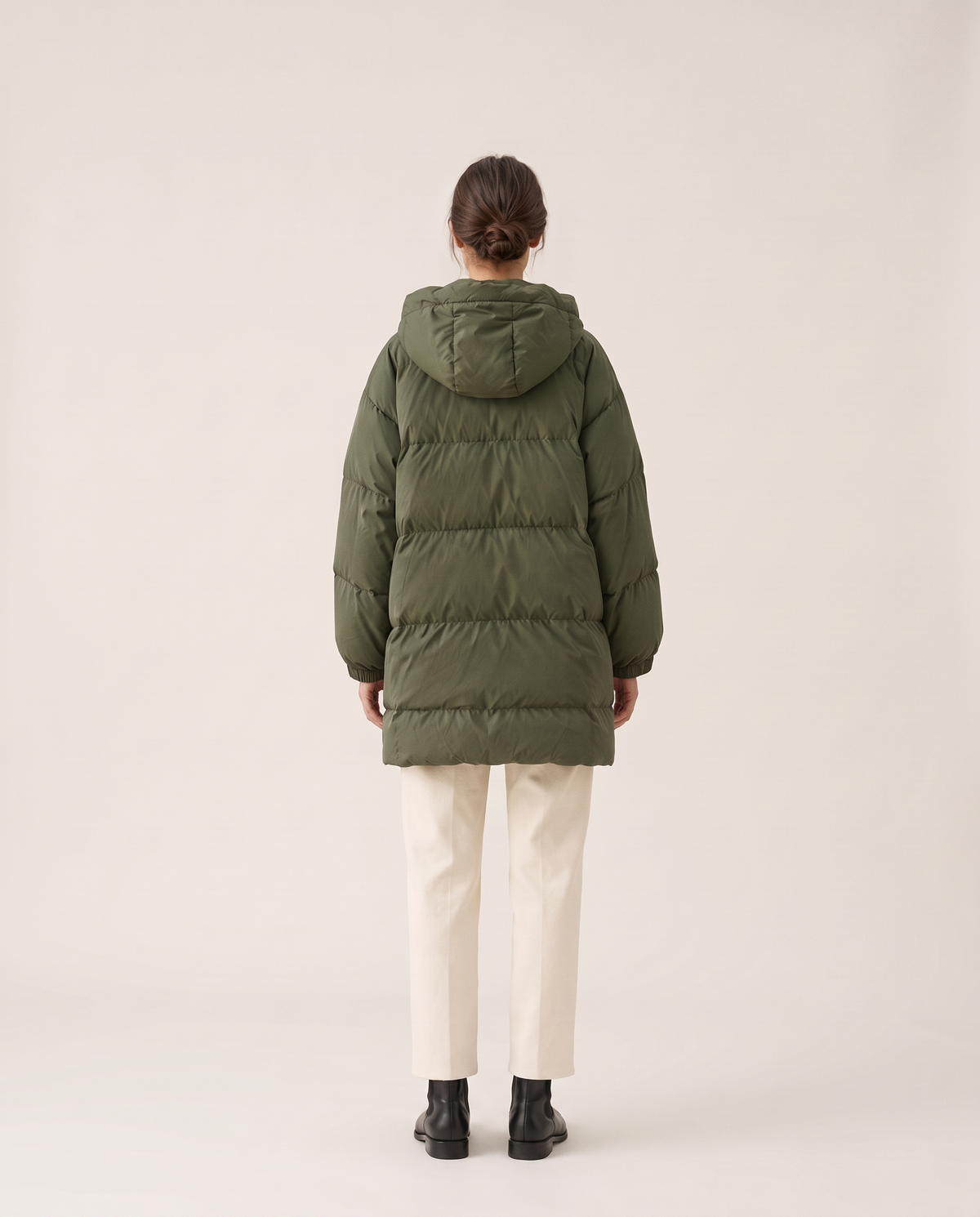 Oversized Hooded Puffer Coat for Women — studio back