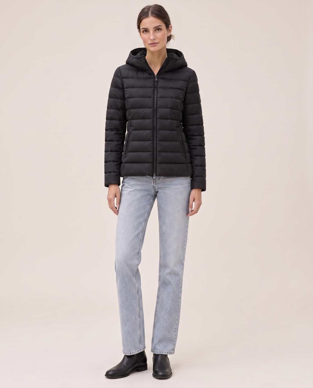 Quilted Hooded Puffer Jacket for Women — studio front