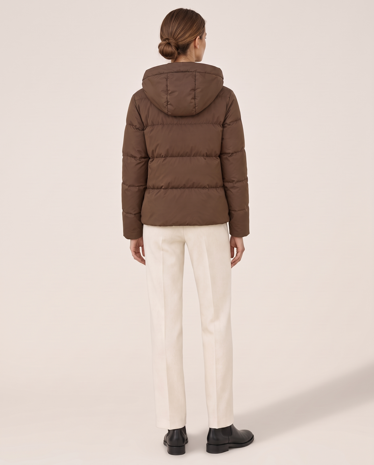 Hooded Puffer Jacket with Funnel Neck — studio back