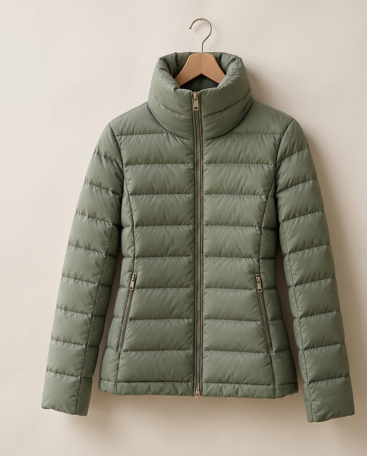 Tailored Quilted Puffer Jacket with High Neck — on hanger