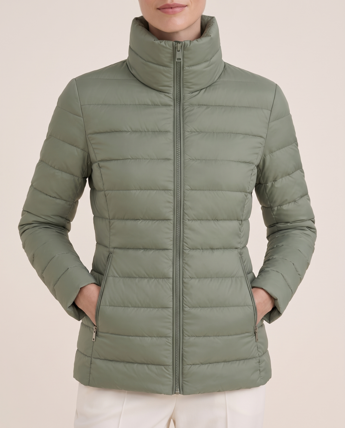 Tailored Quilted Puffer Jacket with High Neck — high neck and quilting, worn