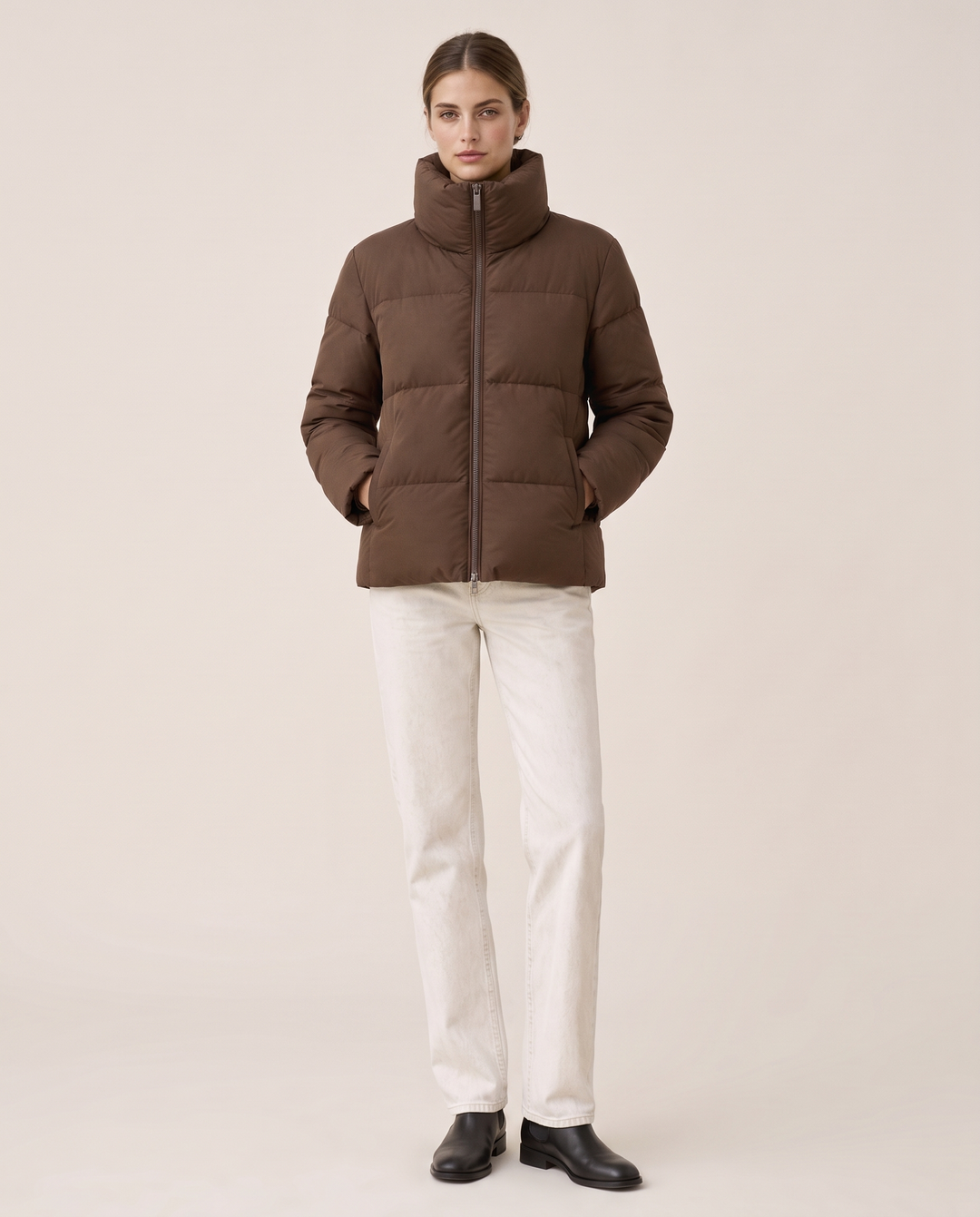 Classic Padded Puffer Jacket with Zip Front — studio front