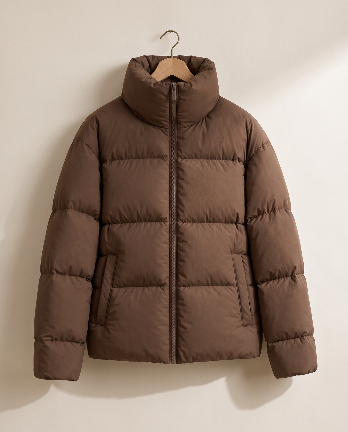Classic Padded Puffer Jacket with Zip Front — on hanger