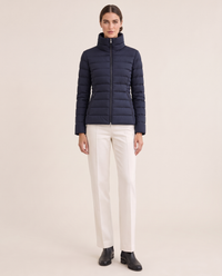 Tailored Quilted Puffer Jacket with High Neck — navy, studio front