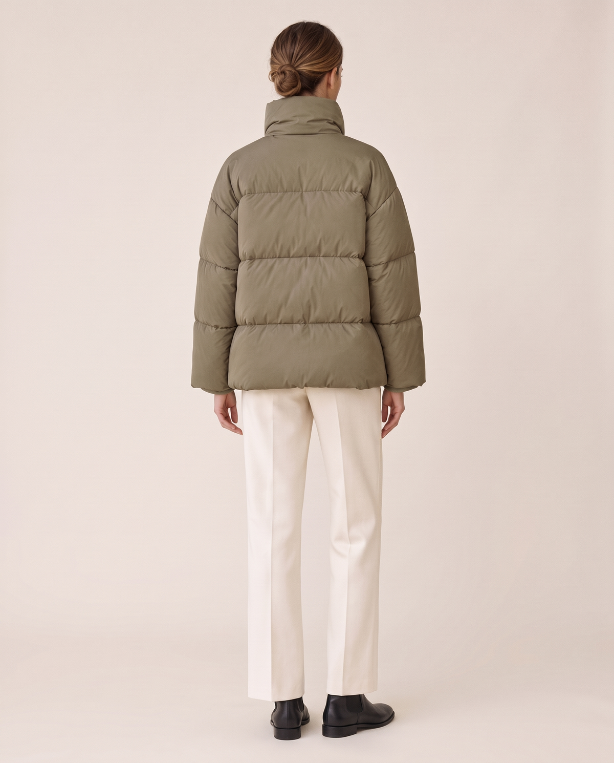 Oversized Quilted Puffer Jacket with Funnel Neck — studio back