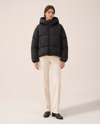 Oversized Hooded Puffer Jacket for Women — studio front