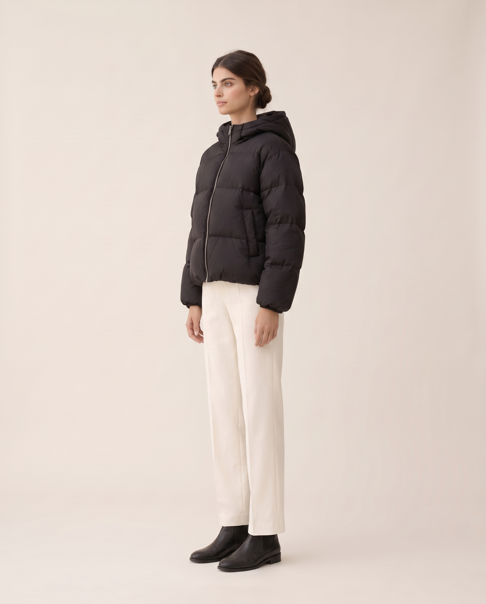 Oversized Hooded Puffer Jacket for Women — three-quarter view