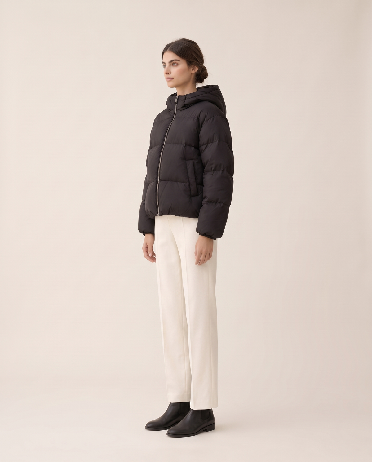 Oversized Hooded Puffer Jacket for Women — three-quarter view