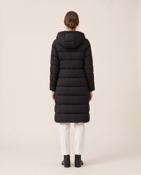 Longline Hooded Puffer Coat with Welt Pockets — studio back