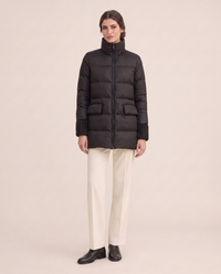 Lightweight Duck Down Puffer Coat — black, studio front