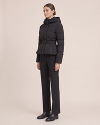 Belted Cropped Puffer Jacket with Hood — three-quarter view