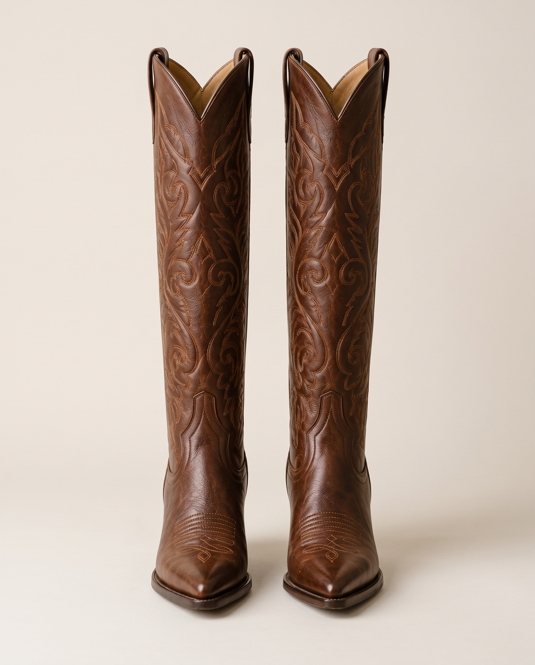 Knee-High Western Boots with Floral Embroidery — pair, studio