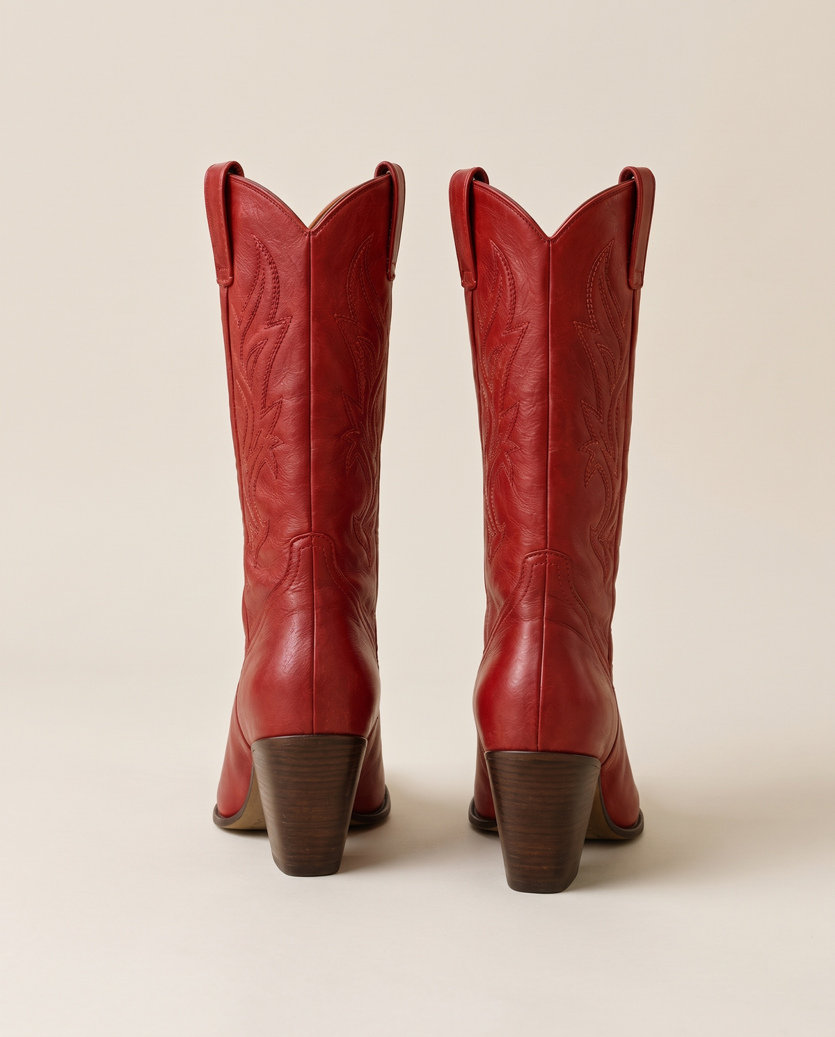 Red Cowboy Boots for Women, Mid-Calf Western Style — back view, heels