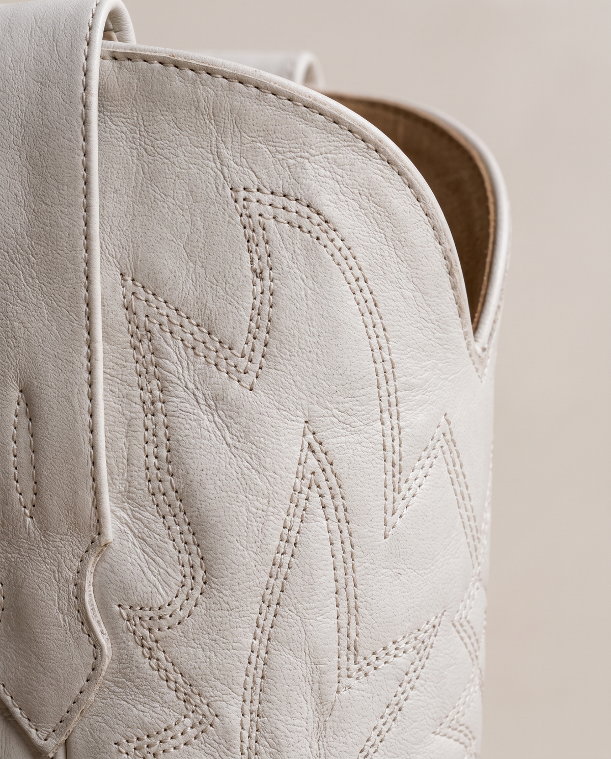 White Cowboy Boots for Women, Mid-Calf Western Style — stitching detail