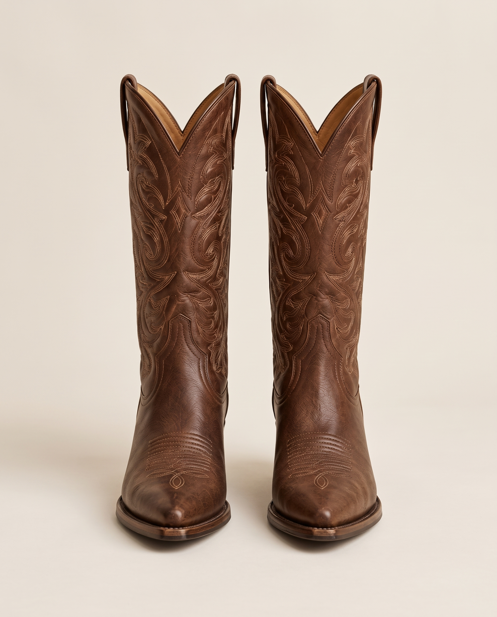 Genuine Leather Cowboy Boots with Embroidery — pair, studio