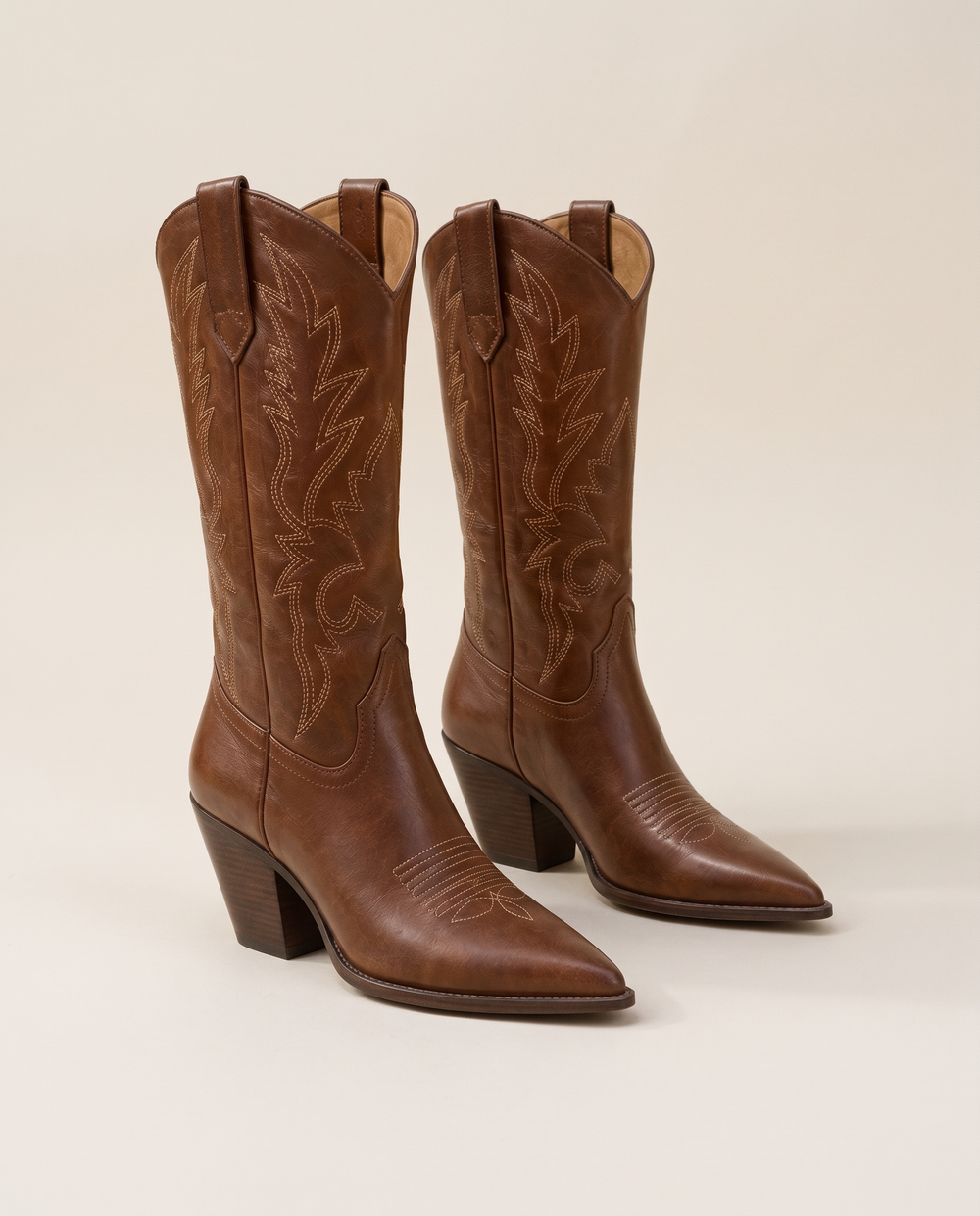 Brown Cowboy Boots for Women, Mid-Calf Western Style — pair, studio