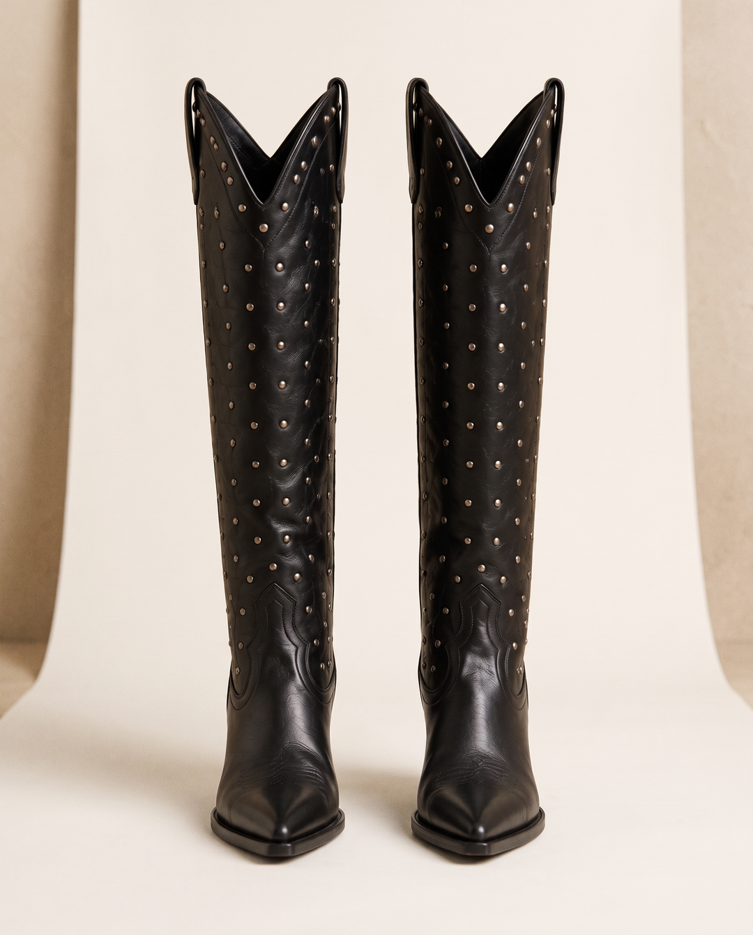 Women's Knee-High Cowboy Boots with Rivet Detail — pair, studio