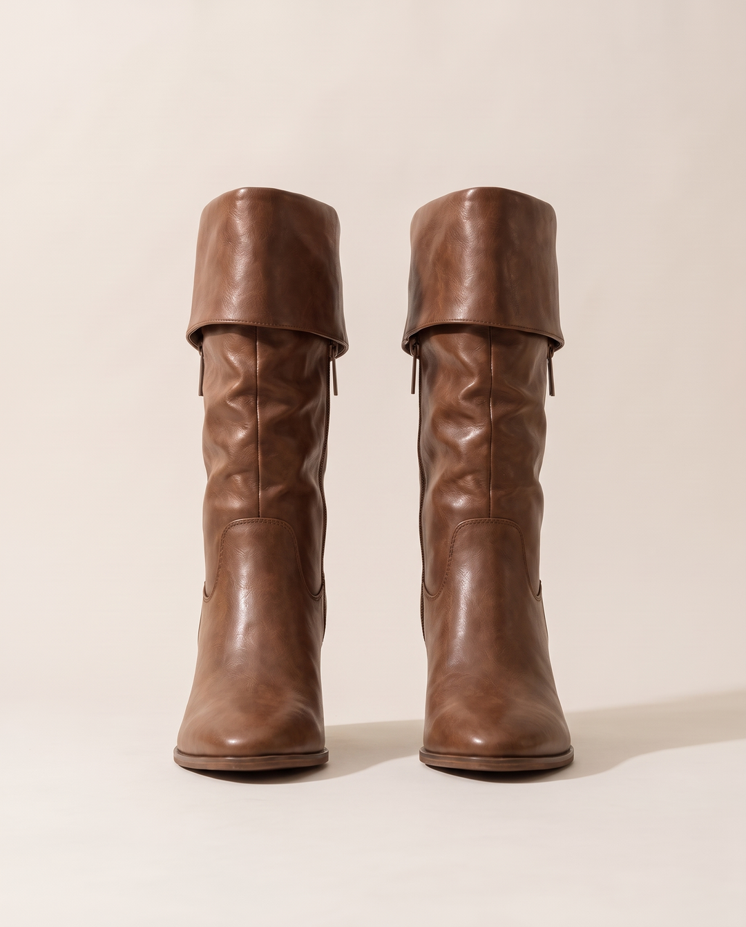 Women's Fold-Over Mid-Calf Boots with Side Zipper — pair, studio