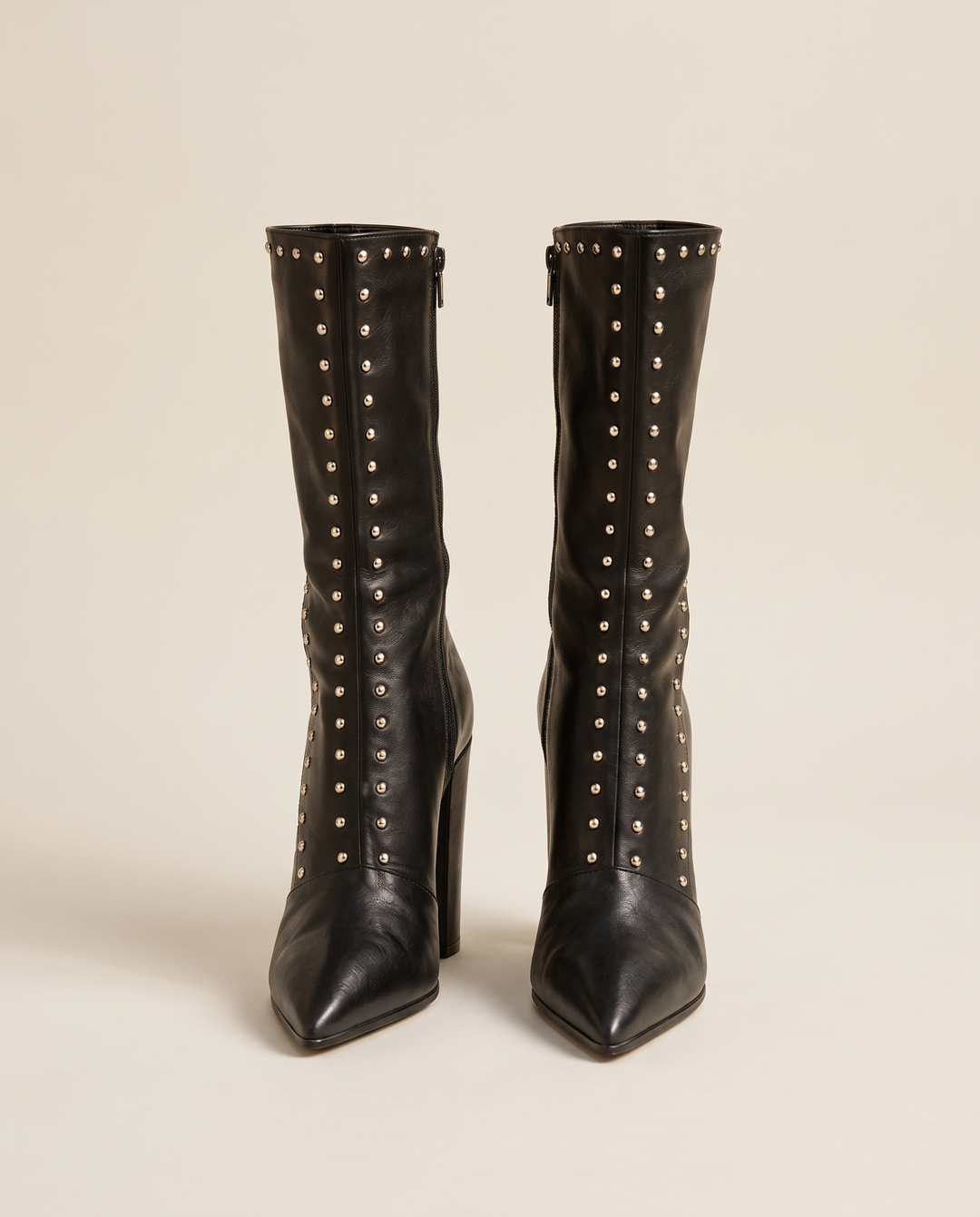 High-Cut Boots with Chunky Heel and Rivet Detail — pair, studio