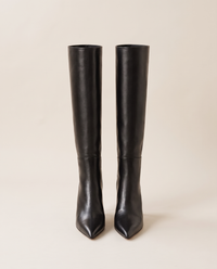 Pointed Toe Knee-High Boots with Wide Opening — pair, studio