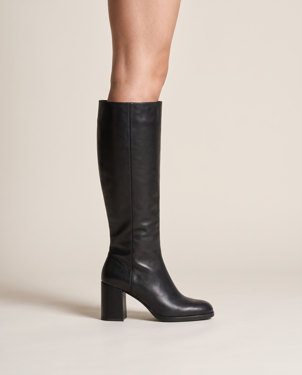 Round Toe Knee-High Boots with Block Heel — worn, side profile