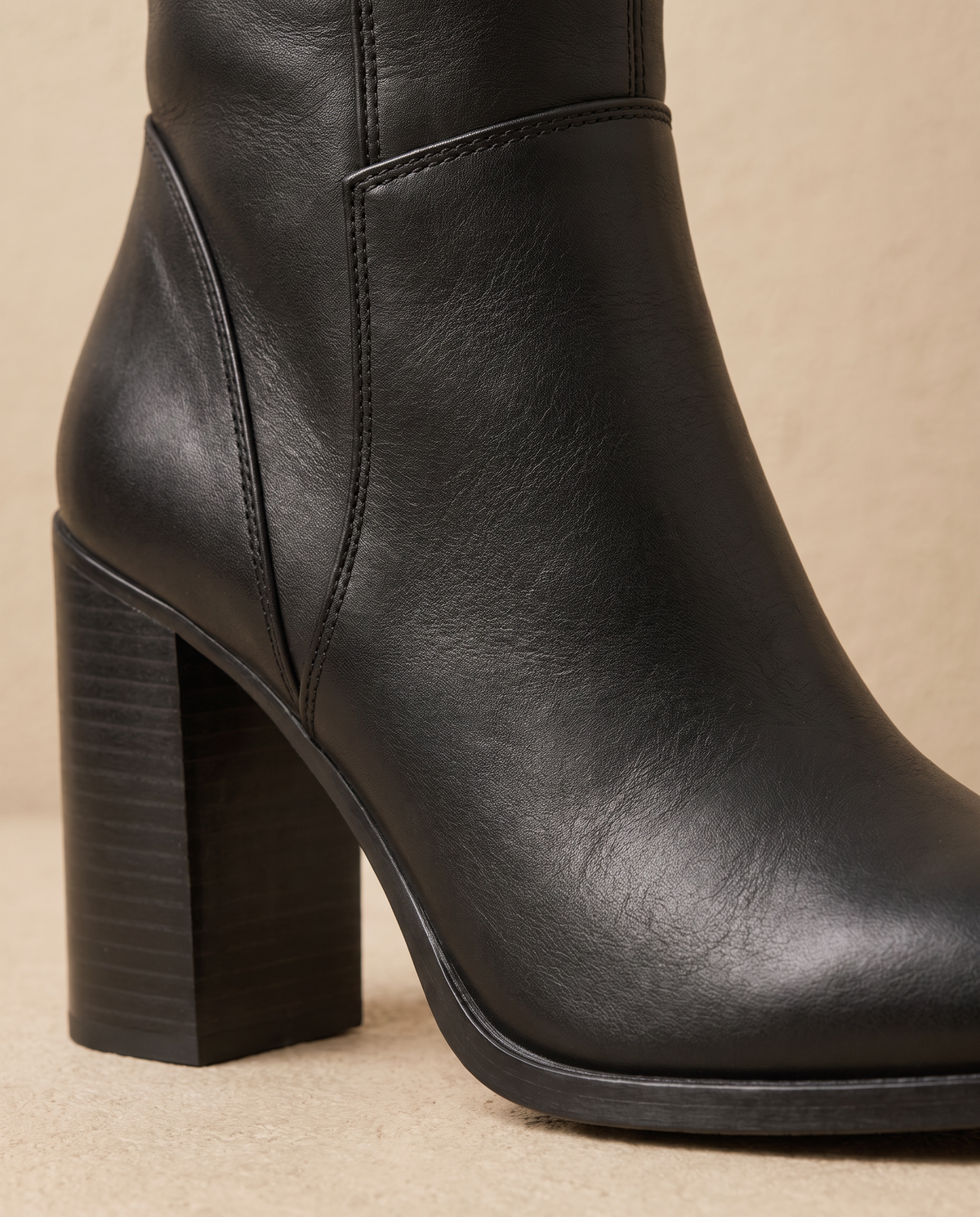 Round Toe Knee-High Boots with Block Heel — block heel detail