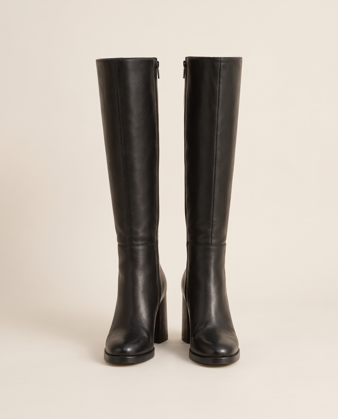Round Toe Knee-High Boots with Block Heel — pair, studio
