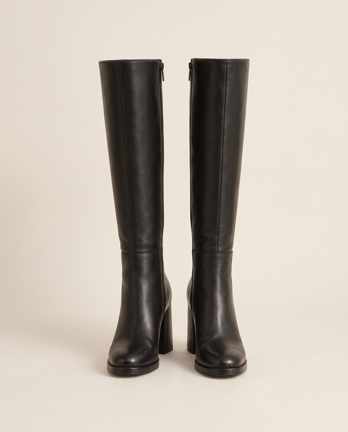 Round Toe Knee-High Boots with Block Heel — pair, studio