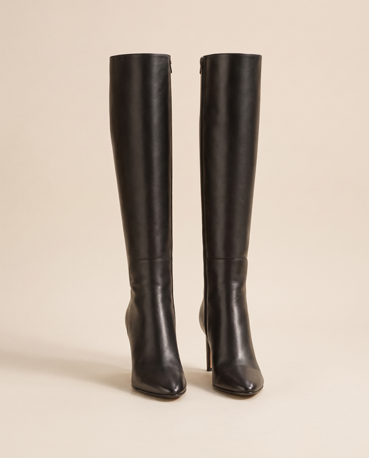Leather Knee-High Boots with Slim Heel — pair, studio