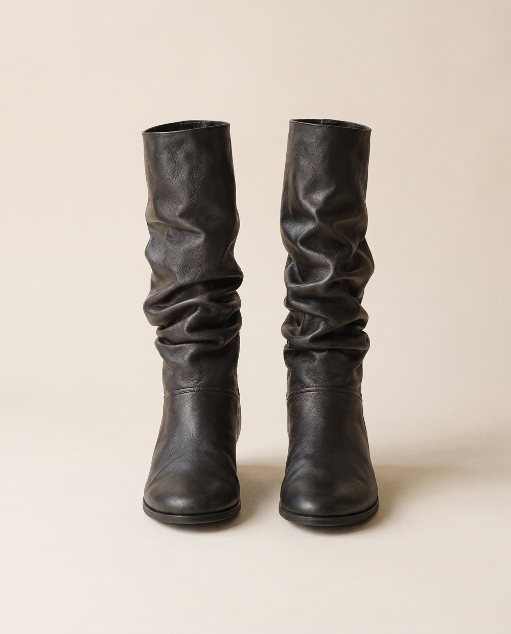 Slouchy Mid-Calf Boots with Round Toe and Flat Sole — pair, studio