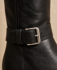 Knee-High Riding Boots with Buckle Straps and Low Block Heel — buckle strap detail