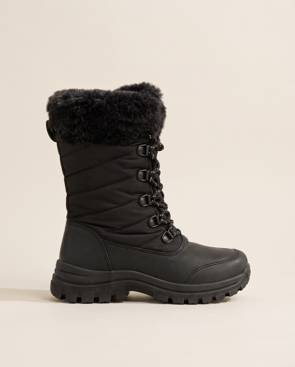 Women's Snow Boots with Plush Lining and Non-Slip Sole — single boot, side view
