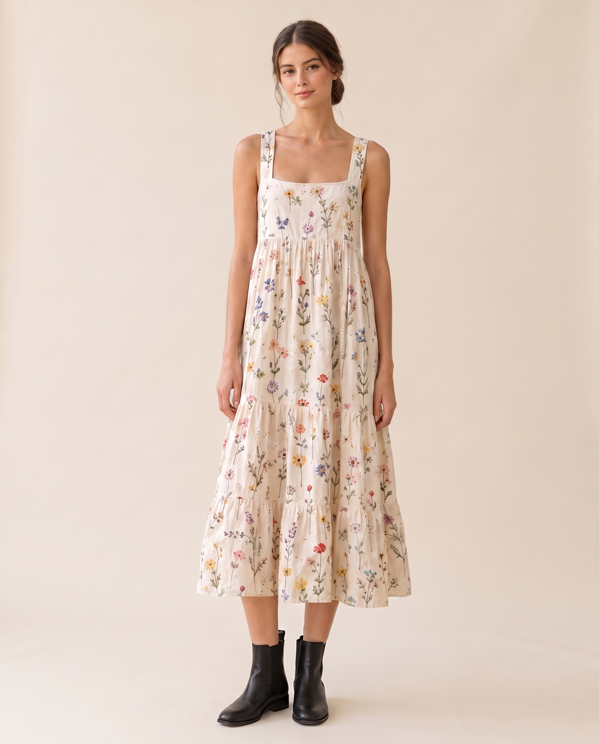 Sitka Relaxed Wildflower-Embroidered Tiered Midi Dress — studio front