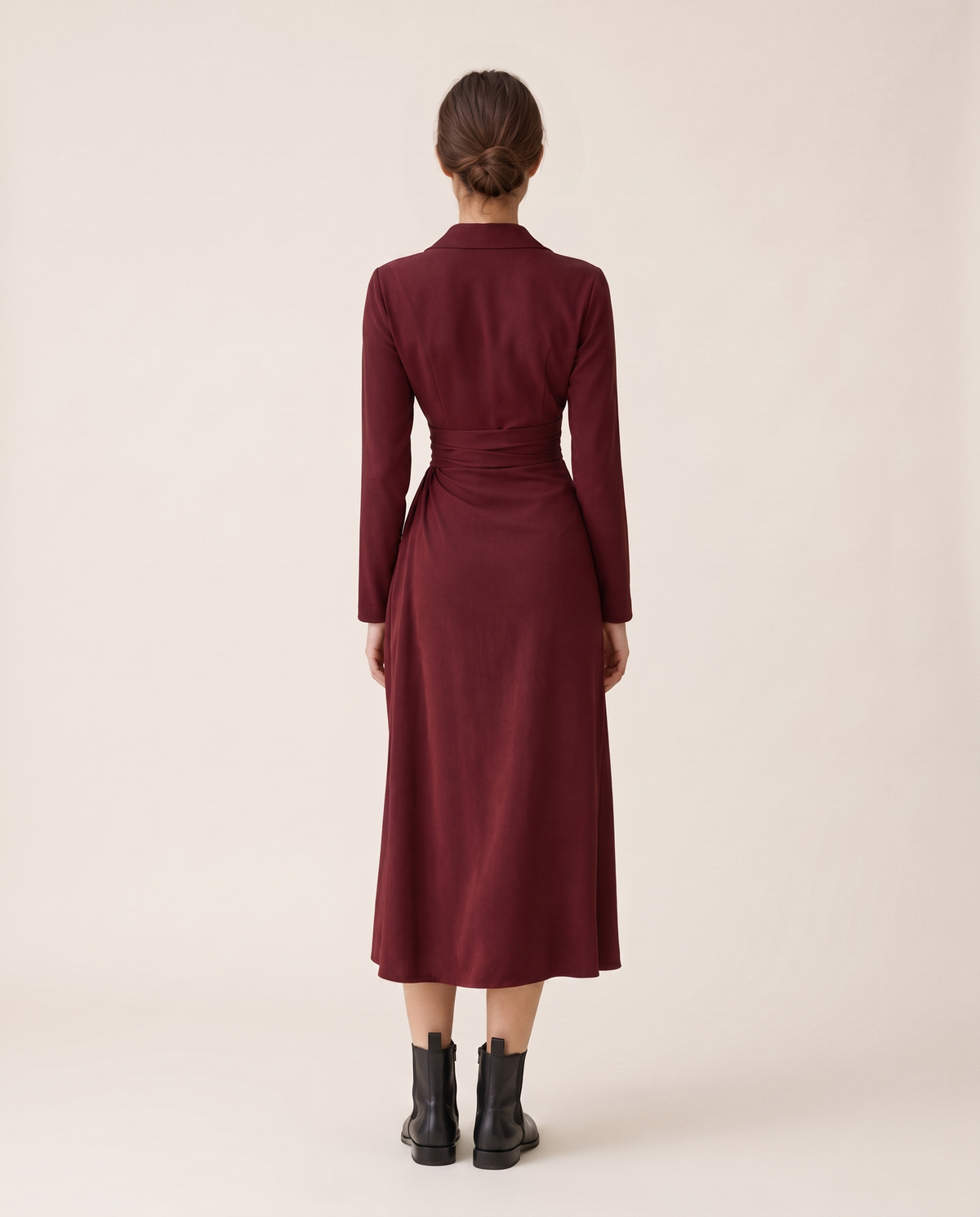 Stockholm Tailored Wrap-Front Buttoned Midi Dress — studio back