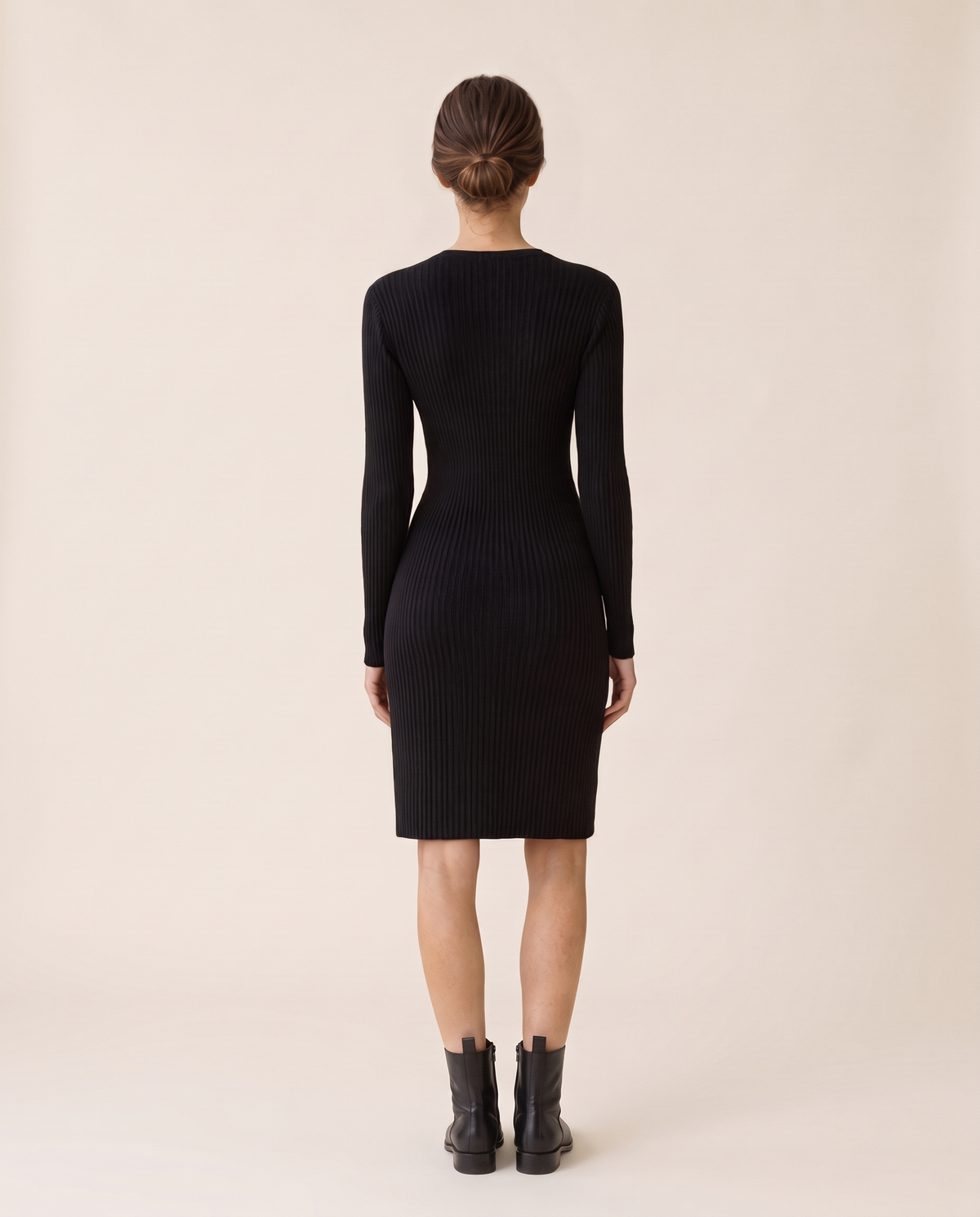 Alpine Cozy Ribbed Knit Sweater Dress — studio back