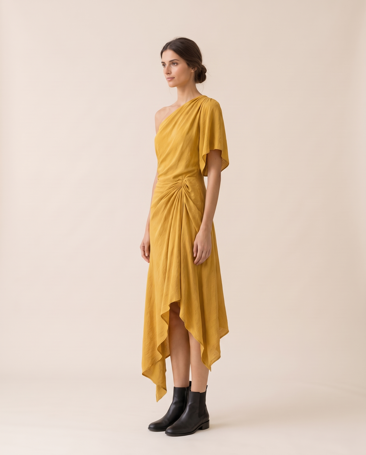Tidewater Chic One-Shoulder Asymmetrical Hem Dress — three-quarter view