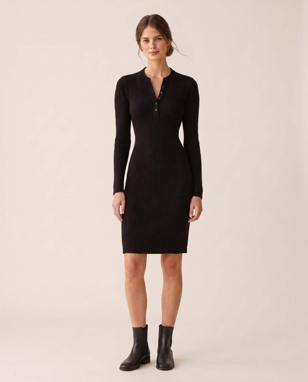 Alpine Cozy Ribbed Knit Sweater Dress — studio front