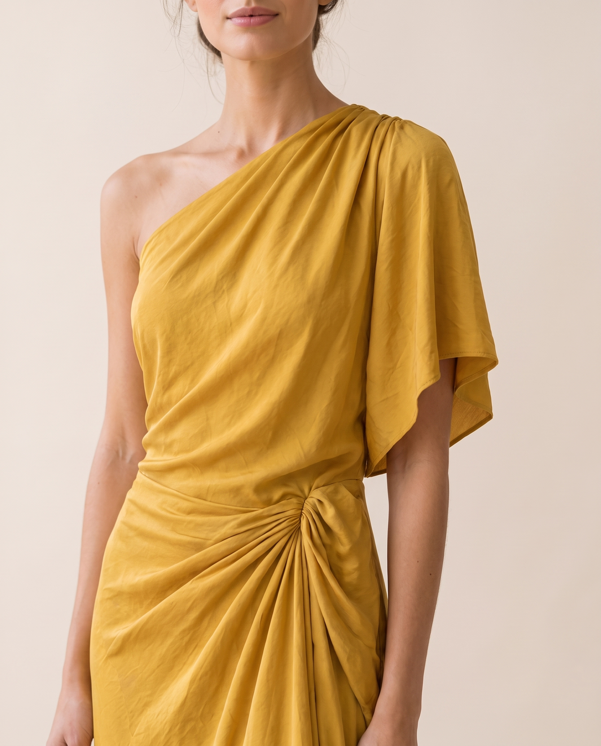 Tidewater Chic One-Shoulder Asymmetrical Hem Dress — one-shoulder neckline, worn