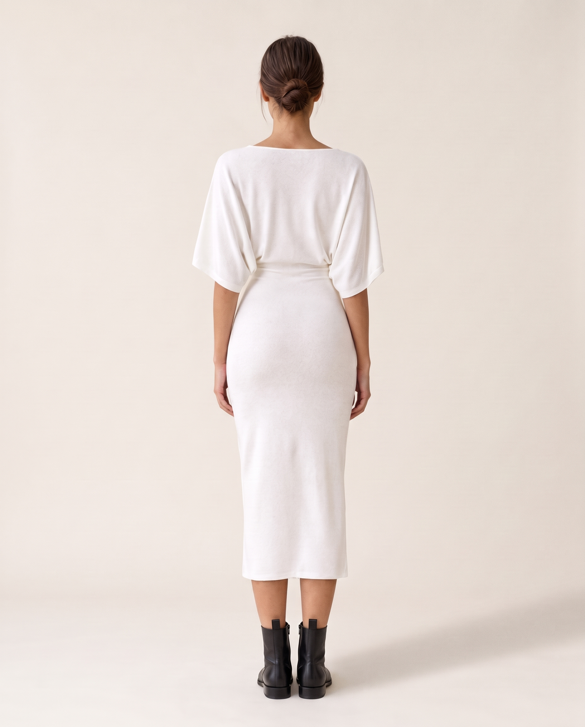 Harrow Sleek Batwing Sleeve Knit Midi Dress — studio back