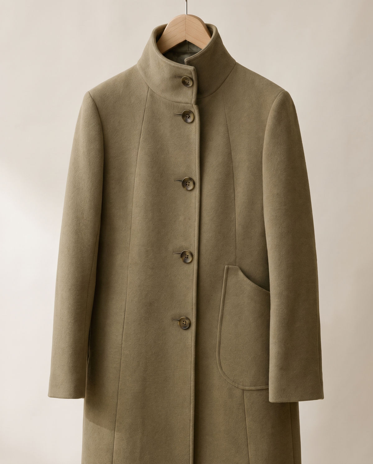 Women's Stand-Collar Coat with Deep Pockets — on hanger