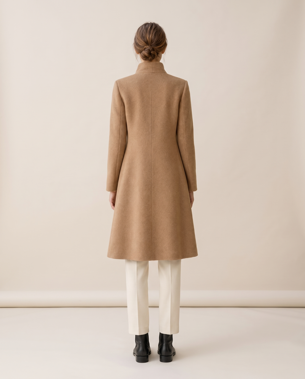 A-Line Coat with Stand Collar — studio back