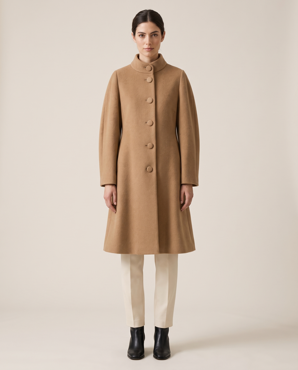A-Line Coat with Stand Collar — studio front
