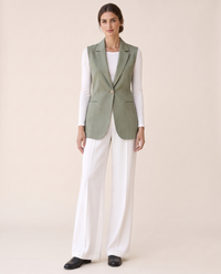 Fitzrovia Tailored Notch-Collar Blazer Vest — sage, studio front
