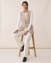 Fitzrovia Tailored Notch-Collar Blazer Vest — worn seated
