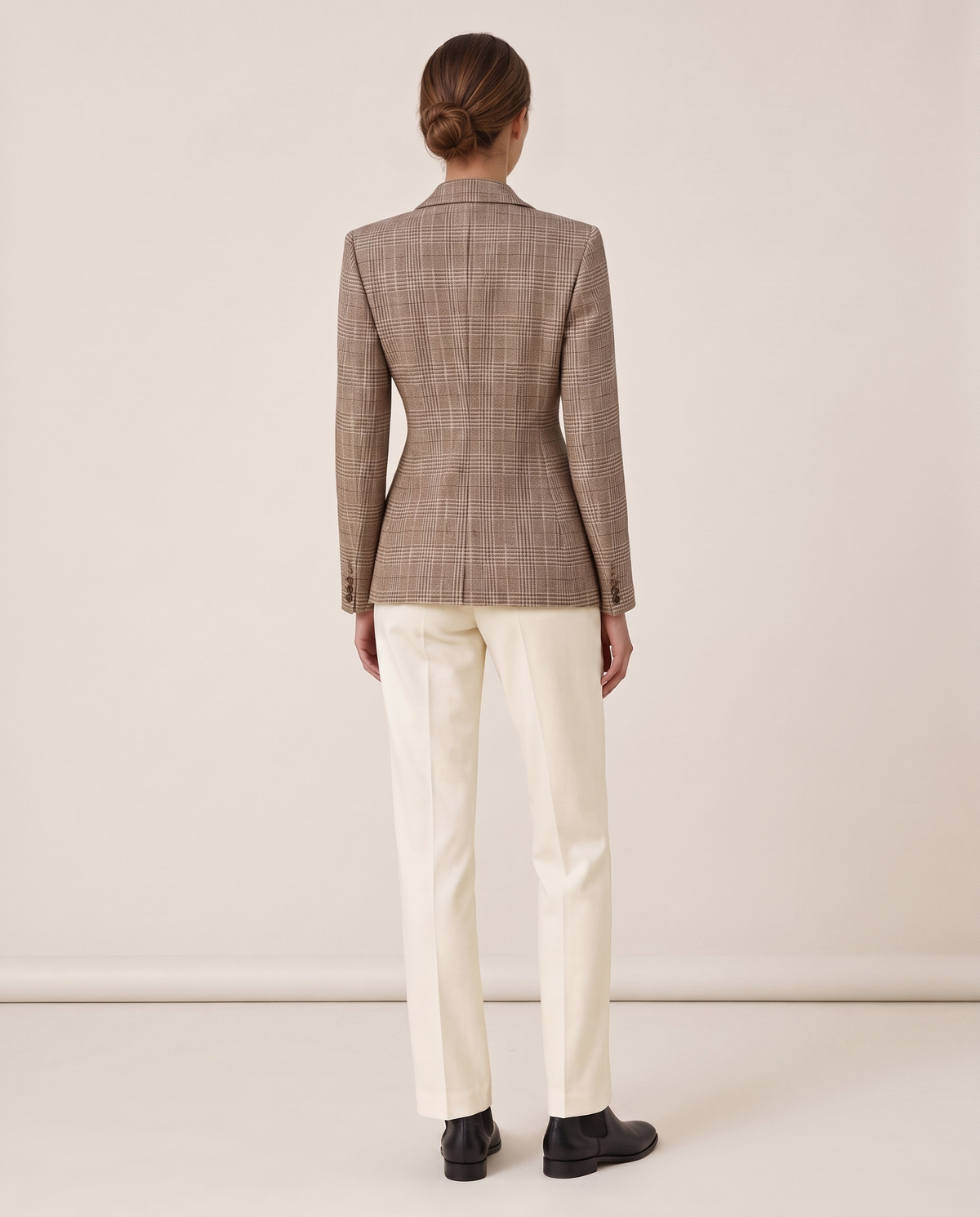 Quimper Tailored Plaid Peak Lapel Blazer — studio back