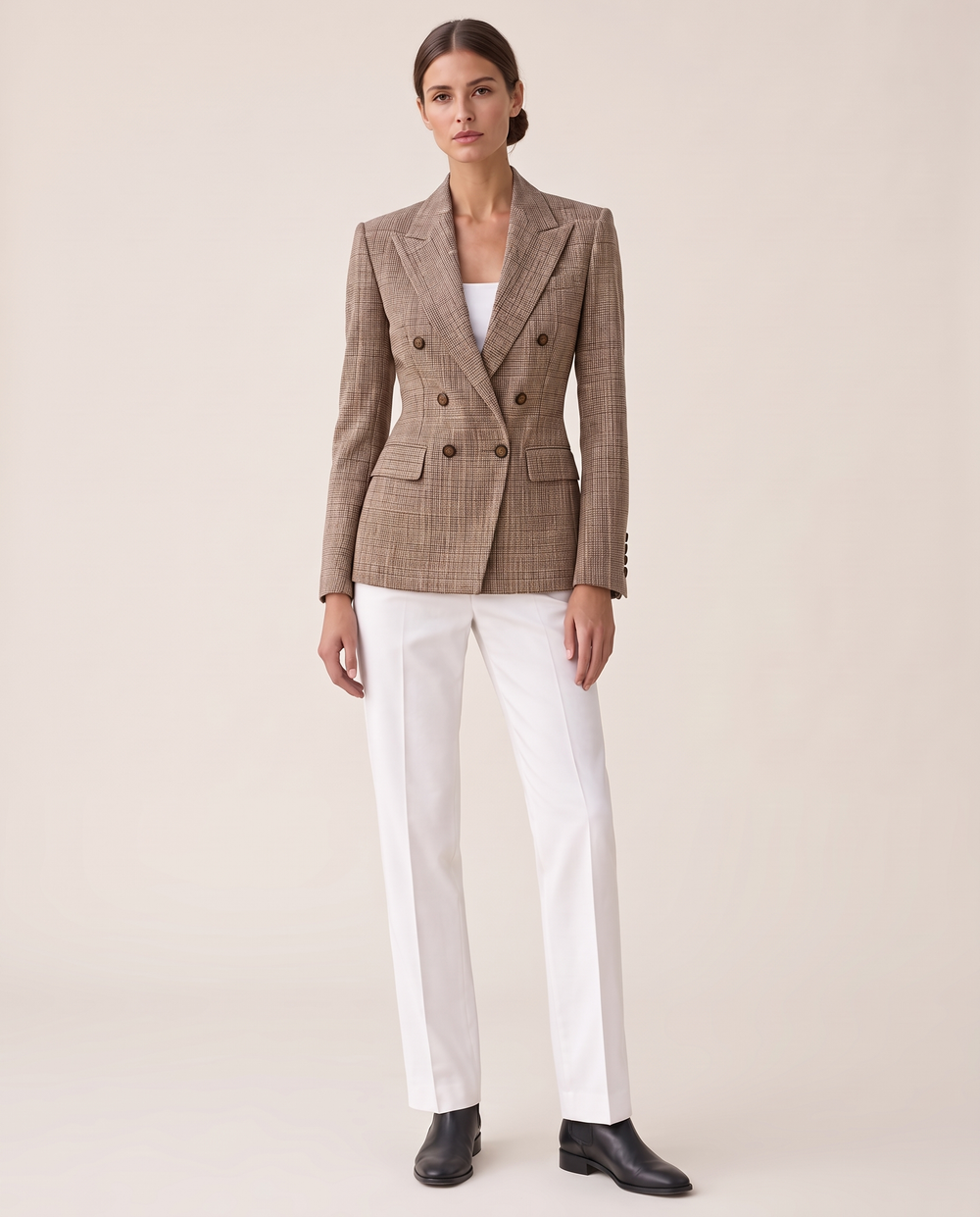 Quimper Tailored Plaid Peak Lapel Blazer — studio front